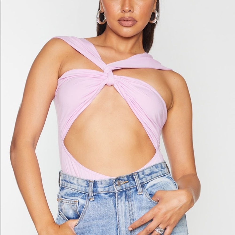 PLT Lilac Knot Twist Front Cut Out Bodysuit
